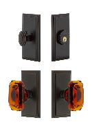 GrandeurCARBCA_ComboCarre Plate with Amber Baguette Crystal Knob and matching Deadbolt