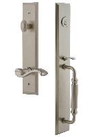 Grandeur HardwareCARFGRPRTCarre' One-Piece Handleset with F Grip and Portofino Lever