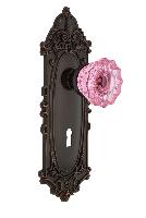 Nostalgic WarehouseVICCRPVictorian Plate Crystal Pink Glass Door Knob with or With Out Keyhole