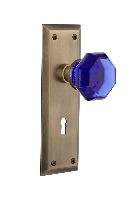 Nostalgic WarehouseNYKWACNew York Plate Waldorf Cobalt Door Knob with or With Out Keyhole