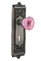 Nostalgic WarehouseEADCRPEgg & Dart Plate Crystal Pink Glass Door Knob with or With Out Keyhole